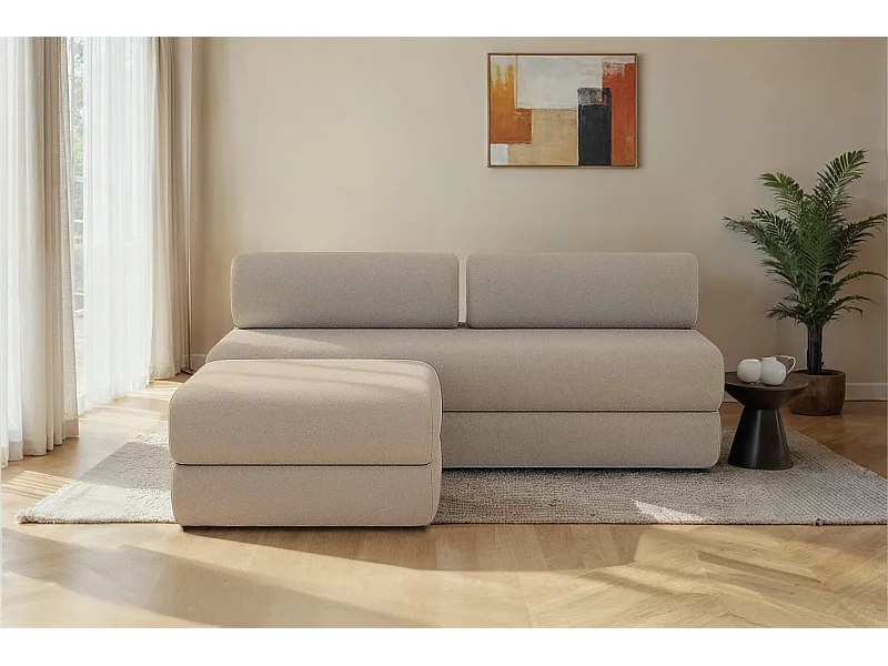 Canapé d'angle modulable et convertible 4 places - Tissu lisse - Taupe