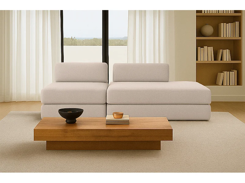 Canapé droit modulable et convertible 3 places - Tissu lisse - Beige