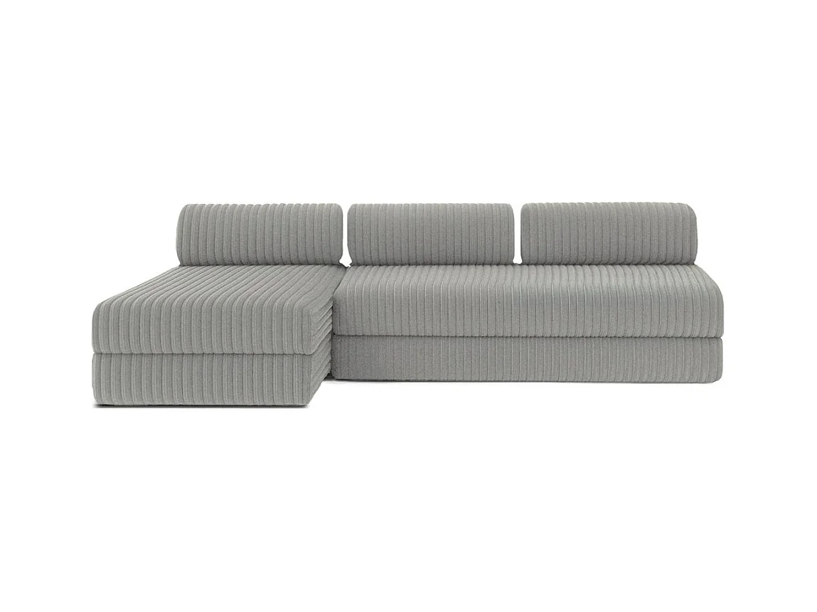 Canapé d'angle modulable et convertible 6 places - Velours côtelé XL - Gris clair