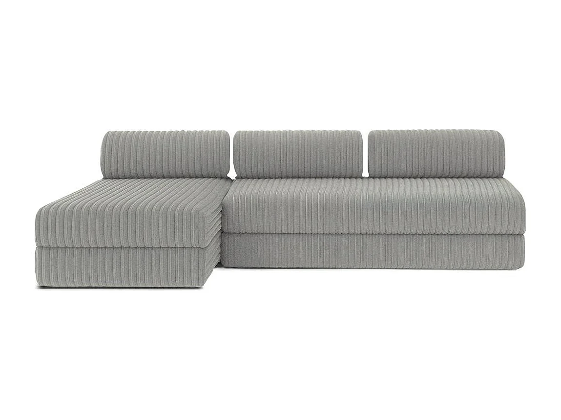 Canapé d'angle modulable et convertible 6 places - Velours côtelé XL - Gris clair