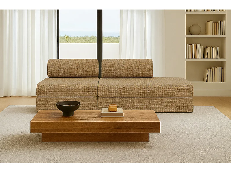 Canapé droit modulable et convertible 3 places - Tissu tweed - Jaune