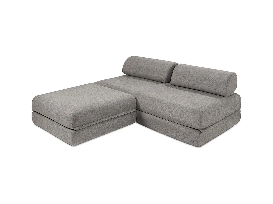 Canapé d'angle modulable et convertible 4 places - Tissu lisse - Gris