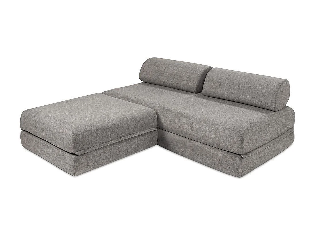 Canapé d'angle modulable et convertible 4 places - Tissu lisse - Gris