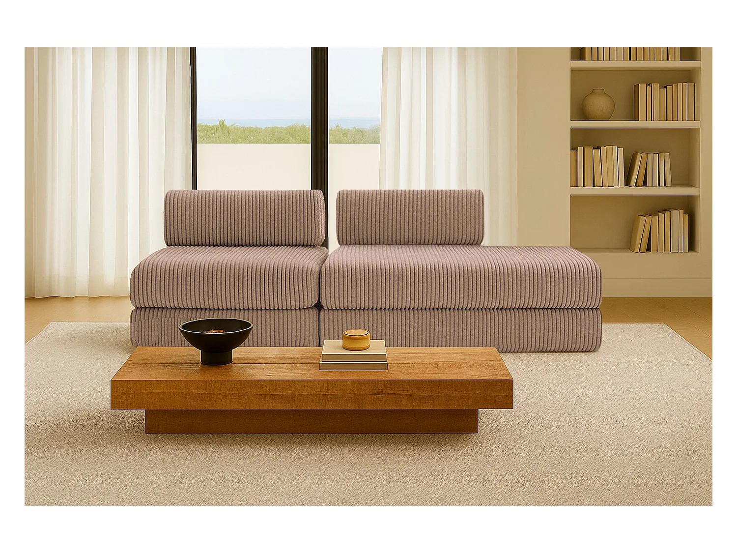 Canapé droit modulable et convertible 3 places - Velours côtelé XL - Marron