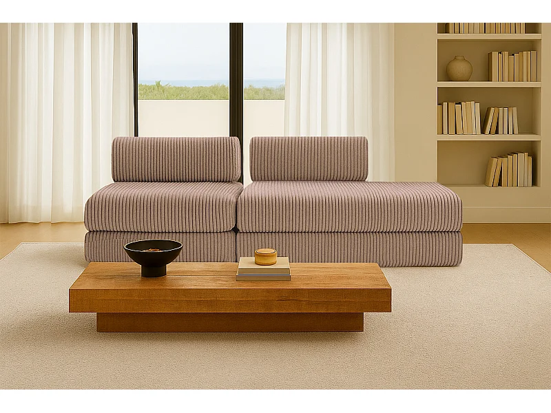 Canapé droit modulable et convertible 3 places - Velours côtelé XL - Marron