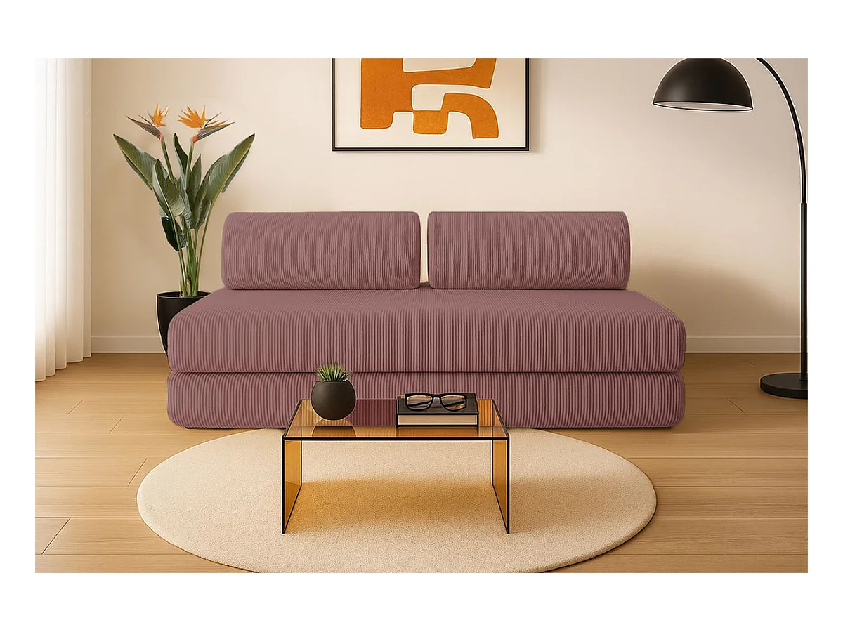 Canapé droit modulable et convertible 3 places - Velours côtelé - Rose