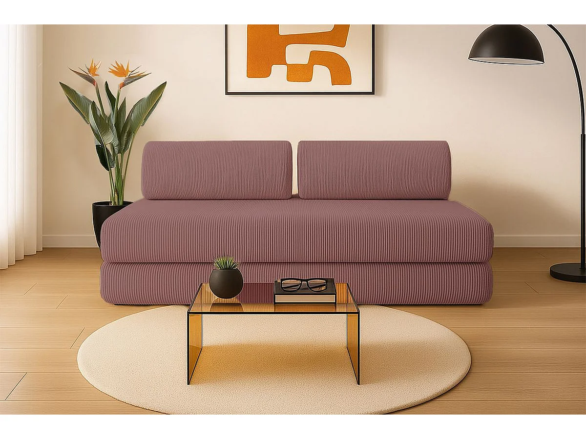 Canapé droit modulable et convertible 3 places - Velours côtelé - Rose