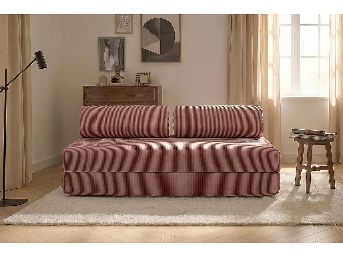 Canapé droit modulable et convertible 3 places - Velours côtelé - Rose