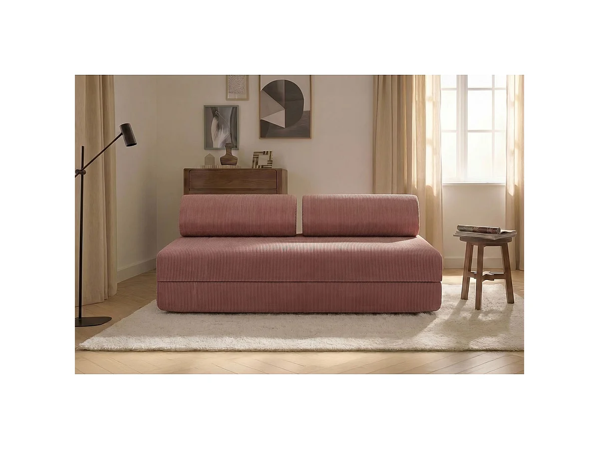 Canapé droit modulable et convertible 3 places - Velours côtelé - Rose