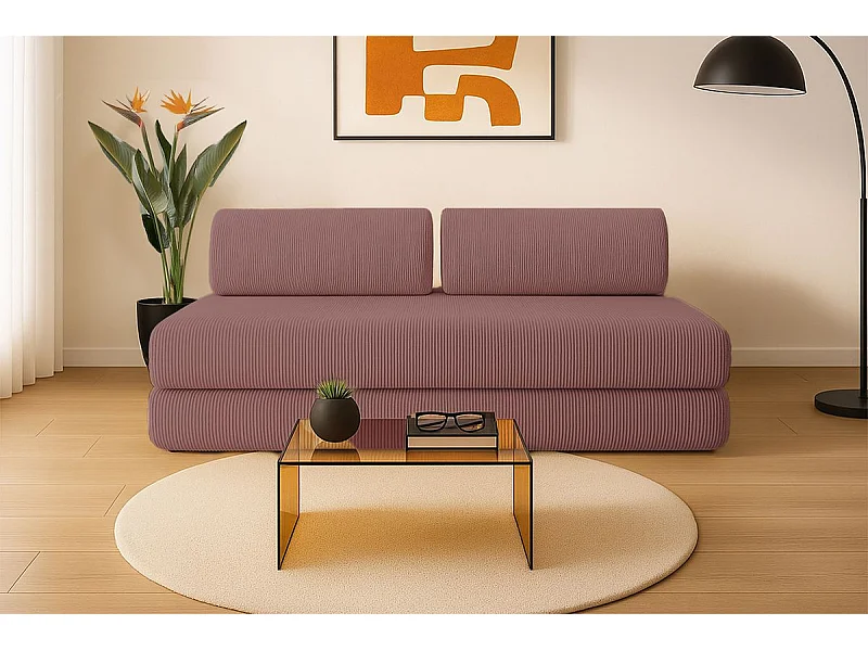 Canapé droit modulable et convertible 3 places - Velours côtelé - Rose