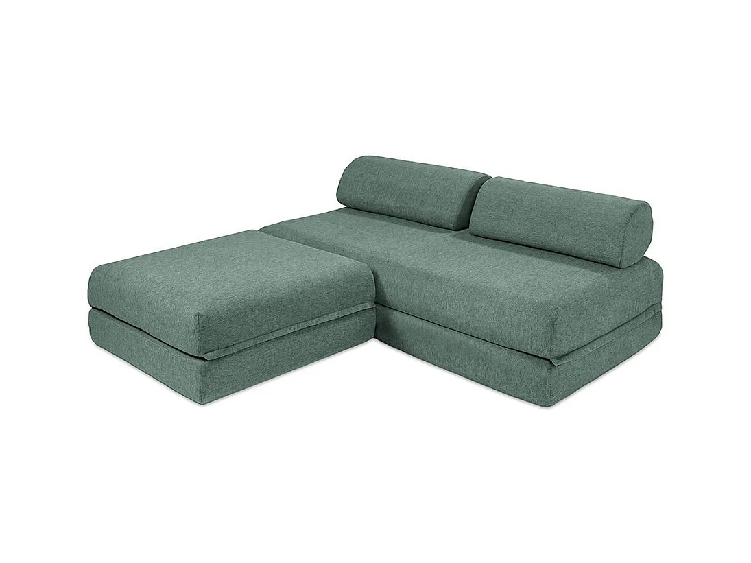 Canapé d'angle modulable et convertible 4 places - Tissu lisse - Bleu vert
