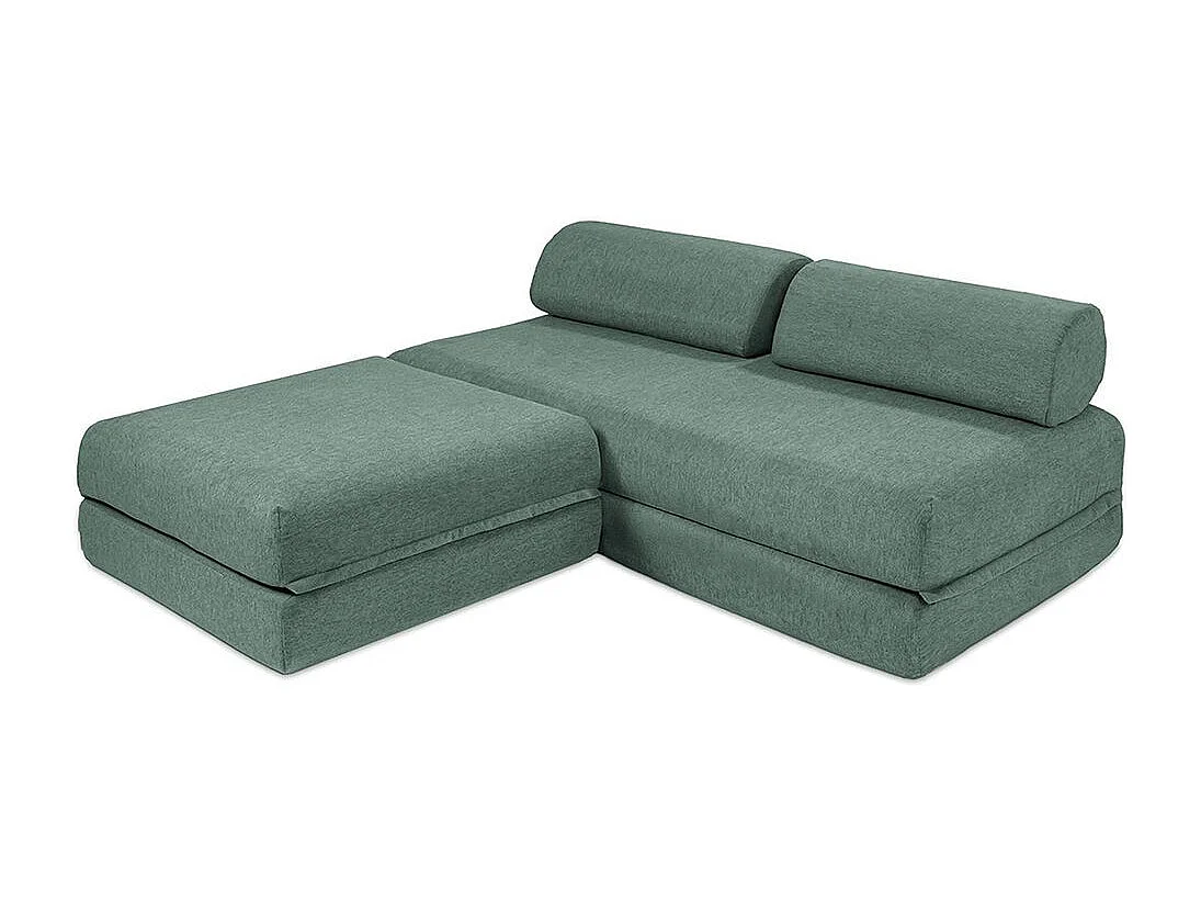 Canapé d'angle modulable et convertible 4 places - Tissu lisse - Bleu vert