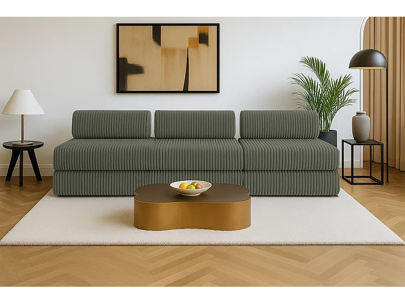 Canapé droit modulable et convertible 4 places - Velours côtelé XL - Vert