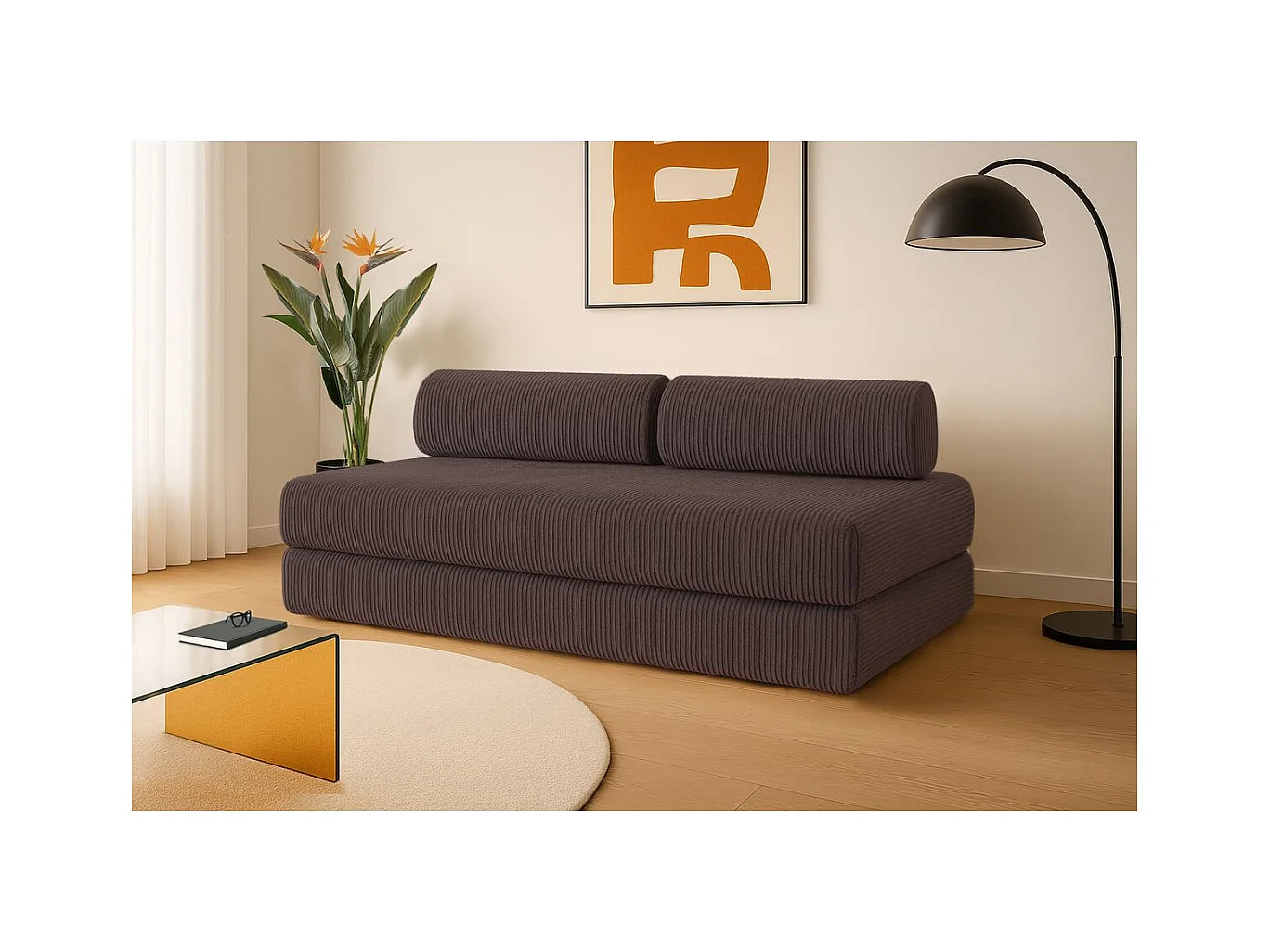 Canapé droit modulable et convertible 3 places - Velours côtelé - Marron