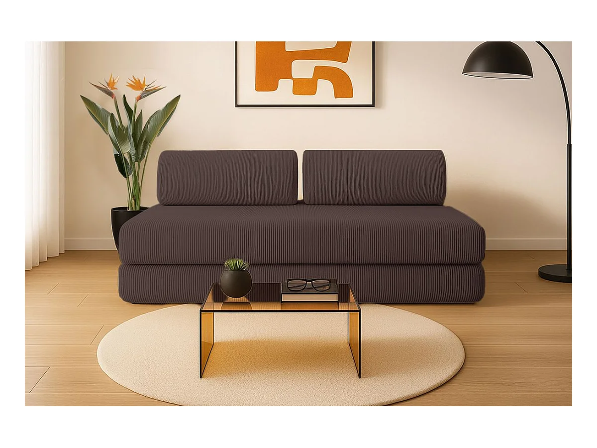 Canapé droit modulable et convertible 3 places - Velours côtelé - Marron