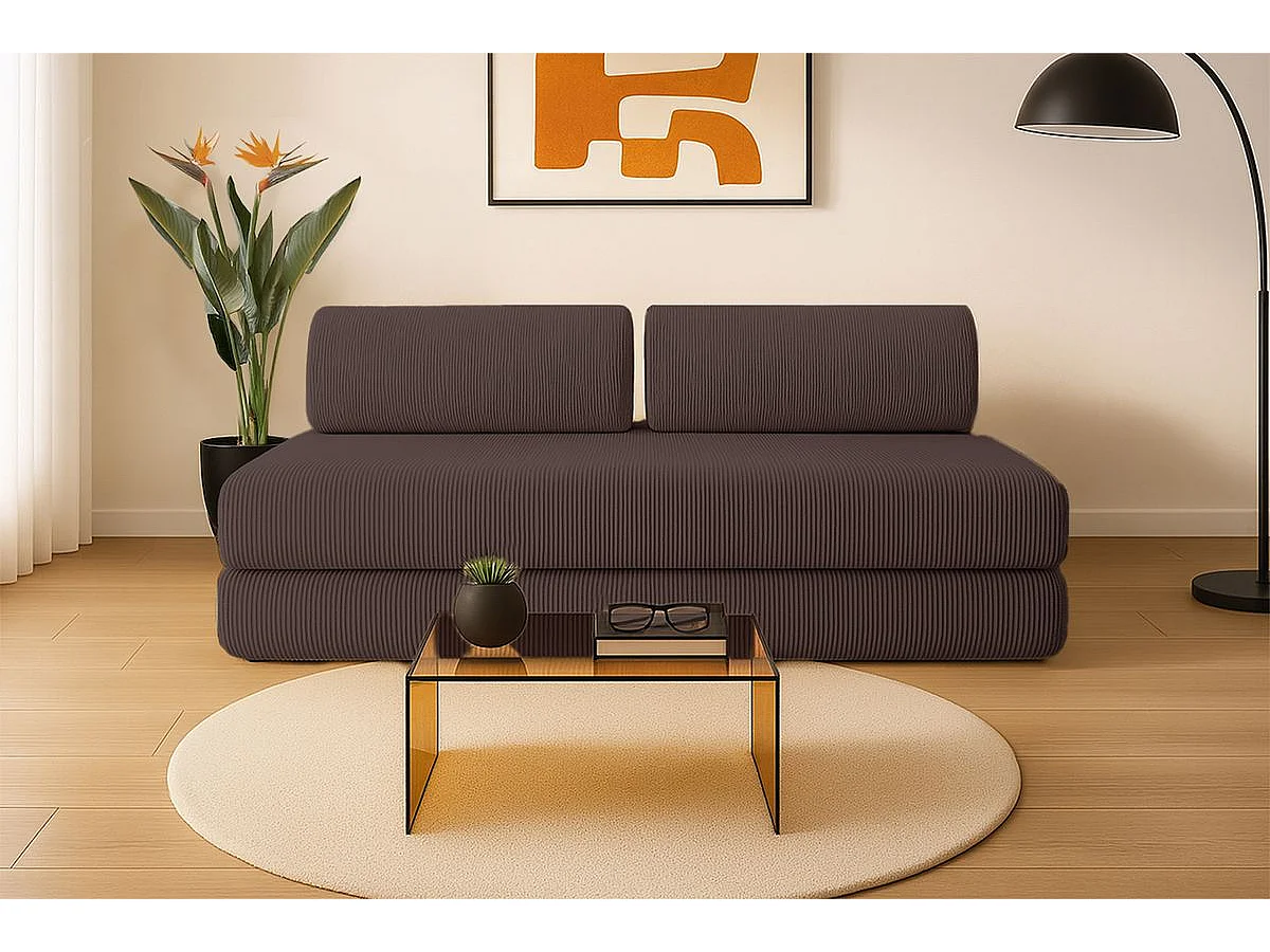 Canapé droit modulable et convertible 3 places - Velours côtelé - Marron