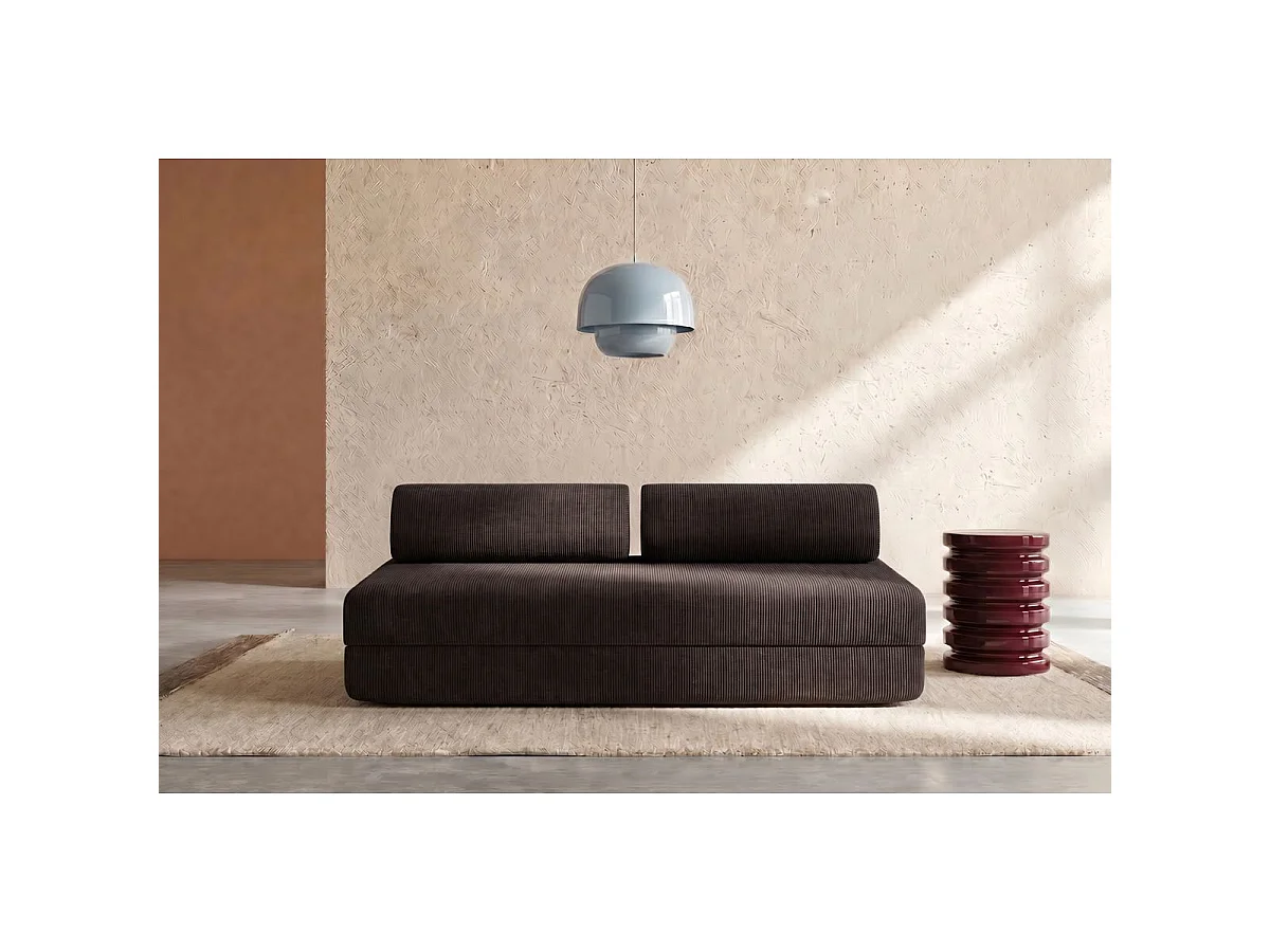 Canapé droit modulable et convertible 3 places - Velours côtelé - Marron