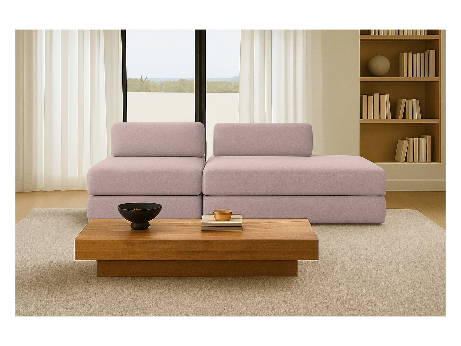 Canapé droit modulable et convertible 3 places - Tissu lisse - Rose