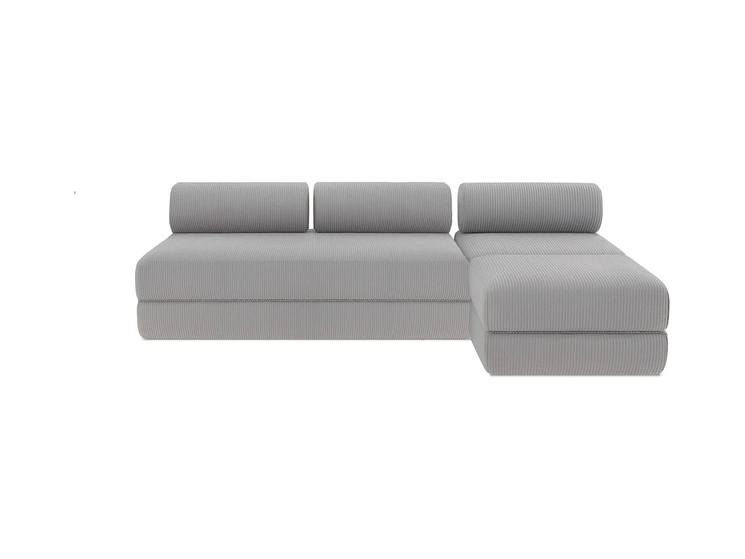 Canapé d'angle modulable et convertible 6 places - Velours côtelé - Gris clair