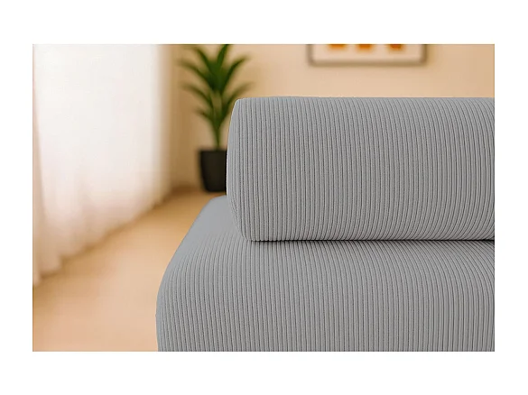 Canapé d'angle modulable et convertible 6 places - Velours côtelé - Gris clair