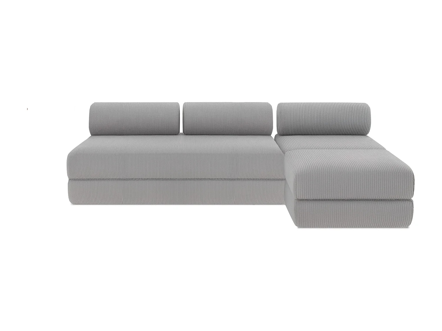 Canapé d'angle modulable et convertible 6 places - Velours côtelé - Gris clair