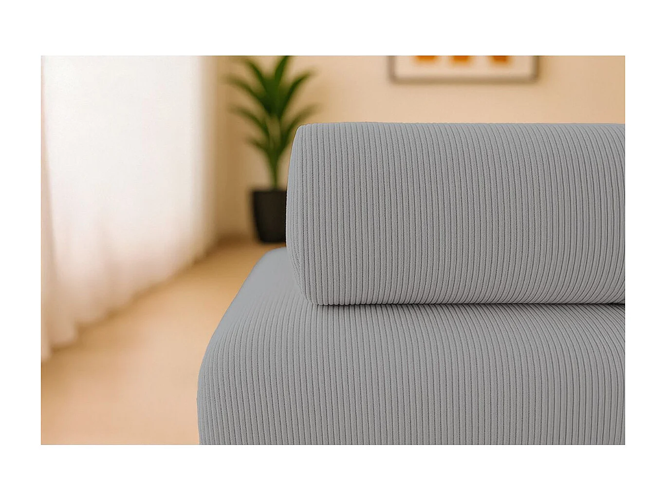 Canapé d'angle modulable et convertible 6 places - Velours côtelé - Gris clair