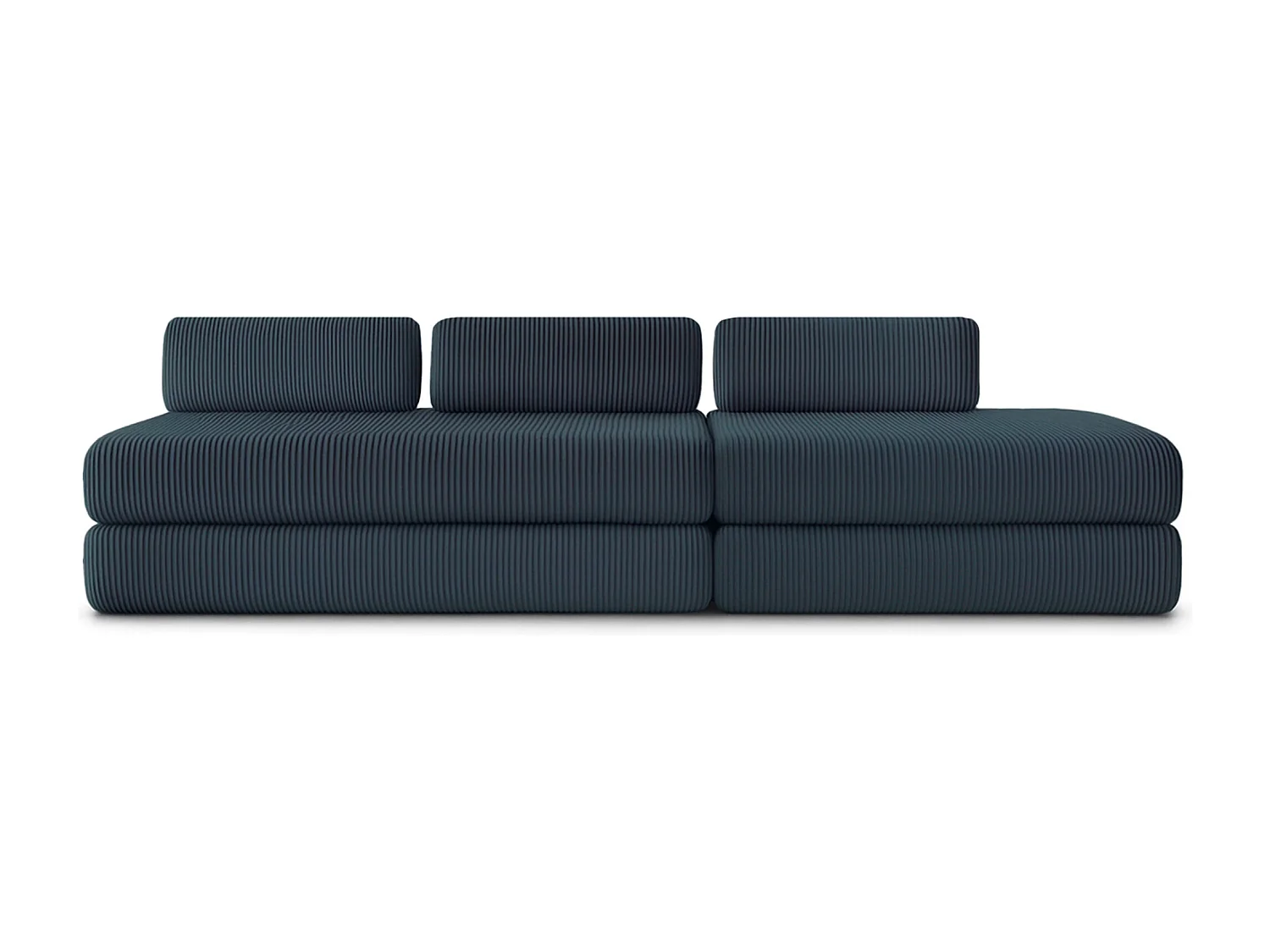 Canapé droit modulable et convertible 5 places - Velours côtelé - Bleu