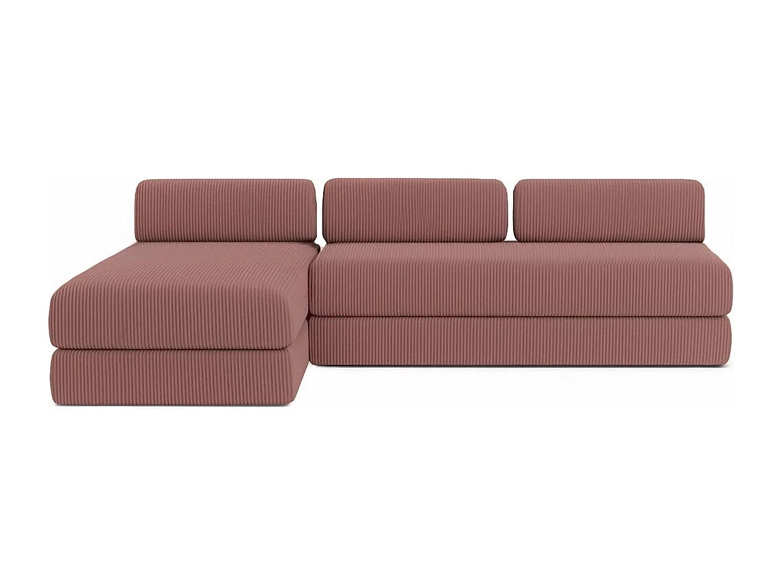 Canapé d'angle modulable et convertible 6 places - Velours côtelé - Rose