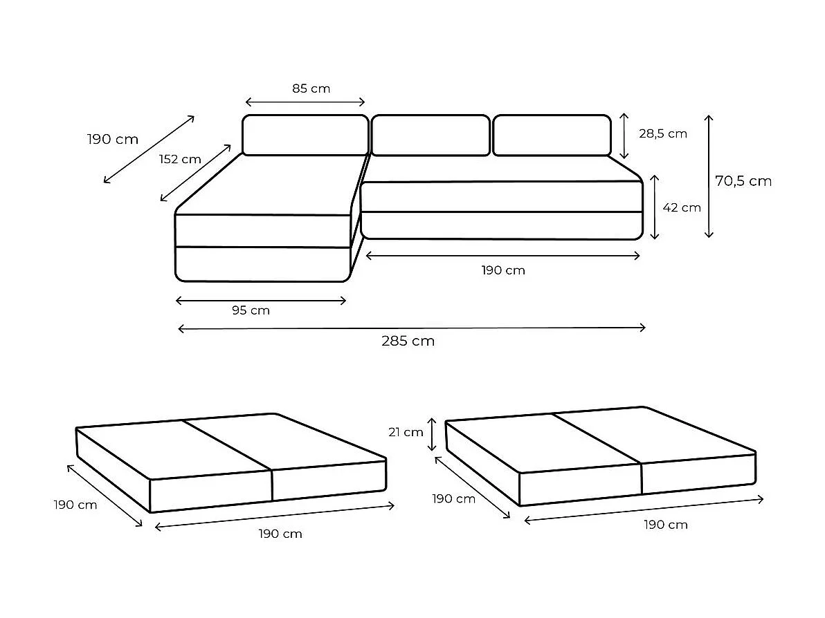 Canapé d'angle modulable et convertible 6 places - Velours côtelé - Rose