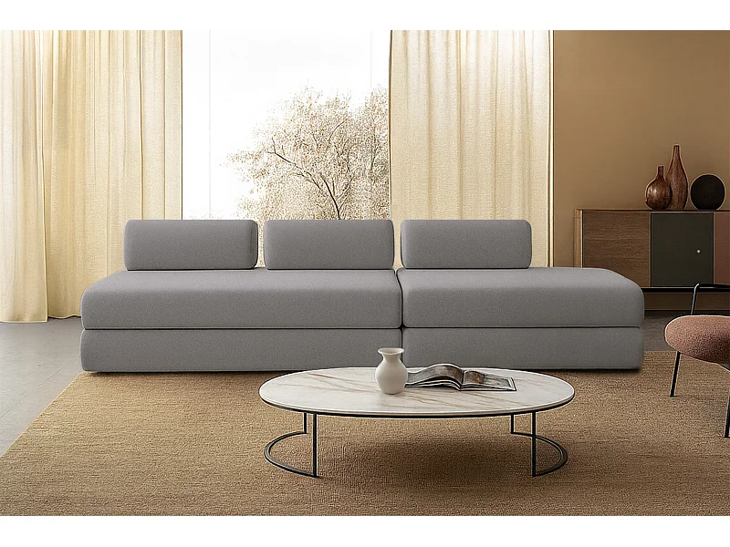 Canapé droit modulable et convertible 5 places - Tissu lisse - Gris