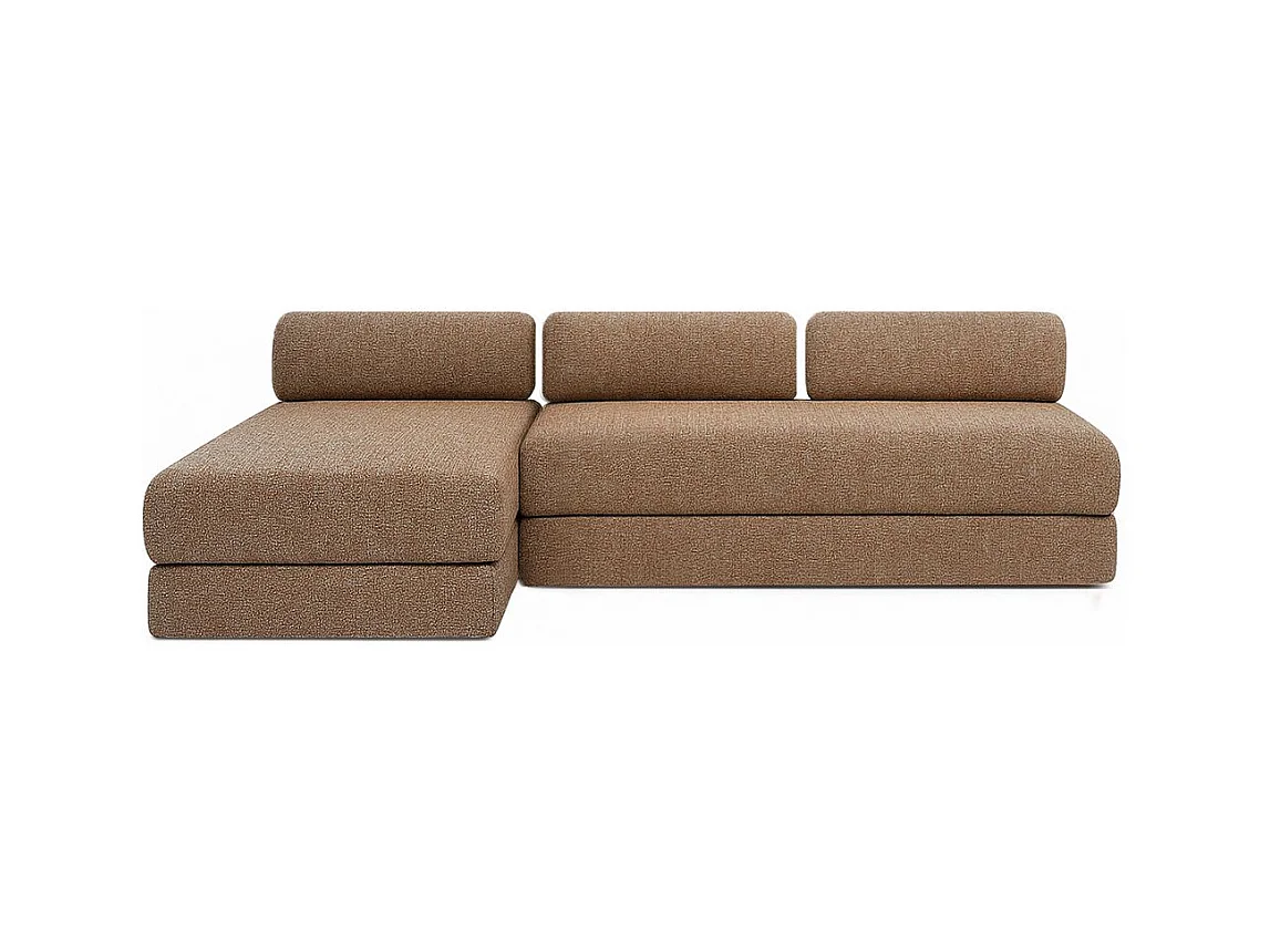 Canapé d'angle modulable et convertible 6 places - Tissu tweed - Marron