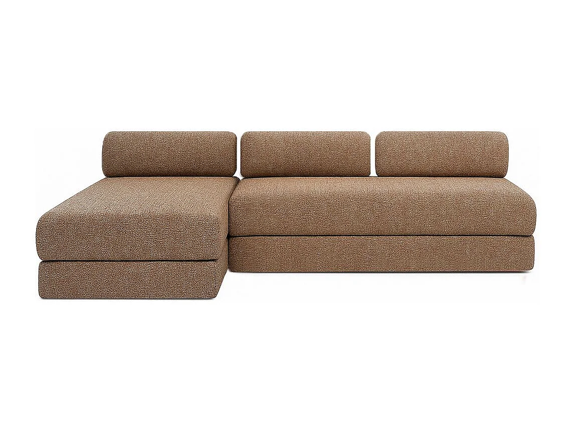 Canapé d'angle modulable et convertible 6 places - Tissu tweed - Marron