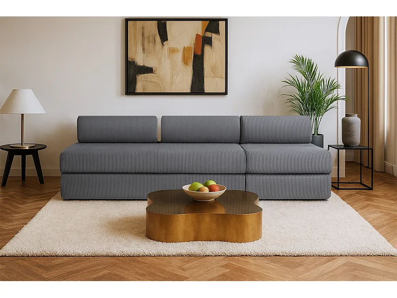 Canapé droit modulable et convertible 4 places - Velours côtelé - Gris