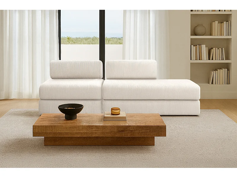 Canapé droit modulable et convertible 3 places - Velours côtelé - Blanc