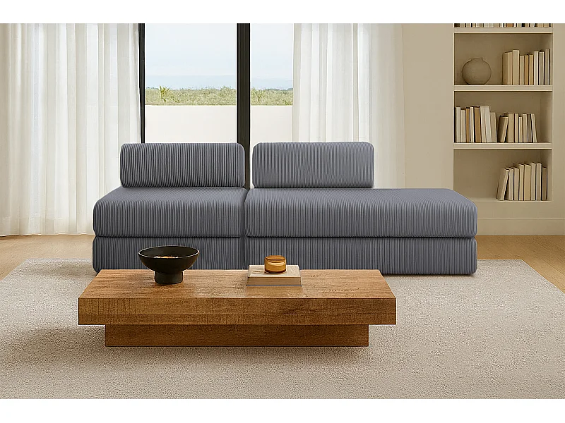 Canapé droit modulable et convertible 3 places - Velours côtelé - Gris