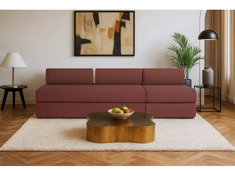 Canapé droit modulable et convertible 4 places - Velours côtelé - Rouge