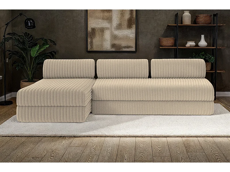 Canapé d'angle modulable et convertible 6 places - Velours côtelé XL - Taupe