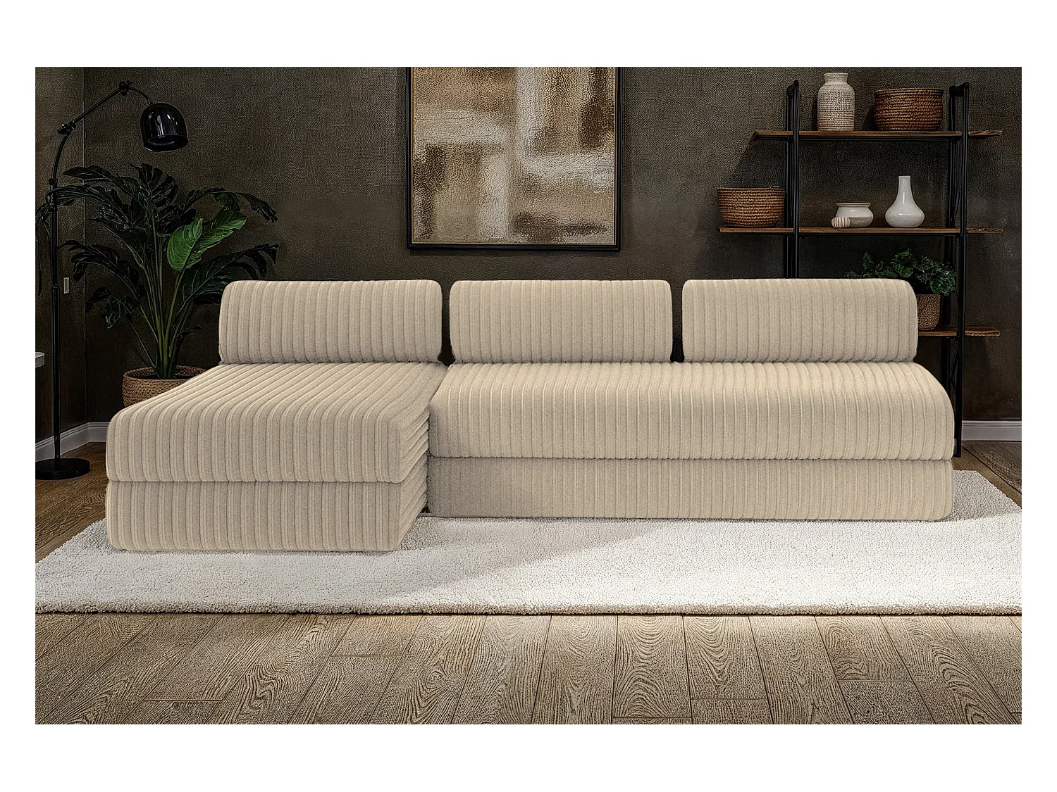 Canapé d'angle modulable et convertible 6 places - Velours côtelé XL - Taupe