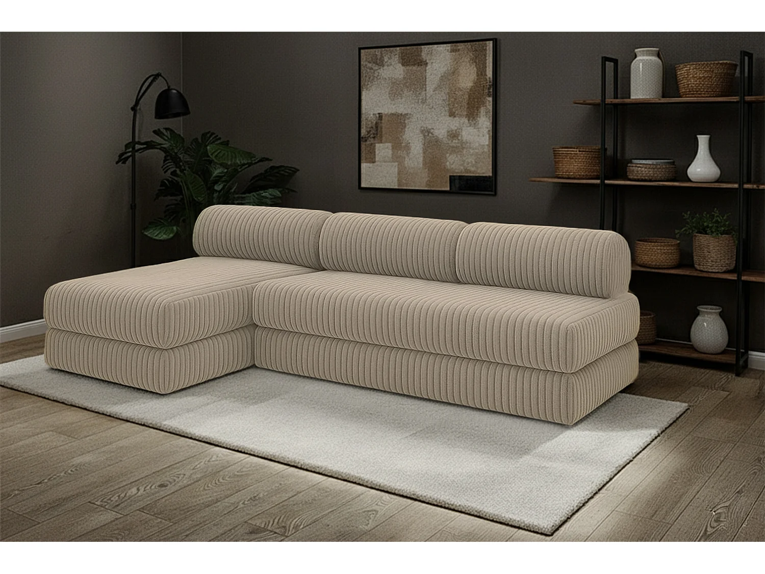 Canapé d'angle modulable et convertible 6 places - Velours côtelé XL - Taupe