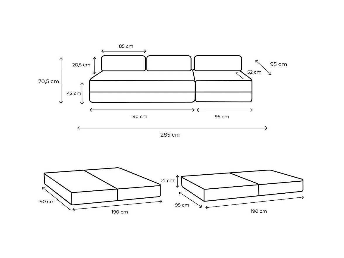 Canapé droit modulable et convertible 4 places - Velours côtelé XL - Rose