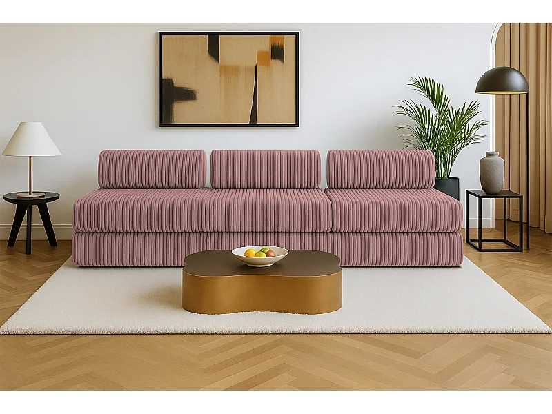 Canapé droit modulable et convertible 4 places - Velours côtelé XL - Rose