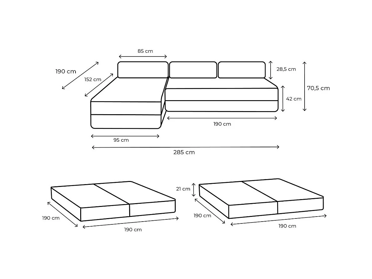 Canapé d'angle modulable et convertible 6 places - Velours côtelé - Vert