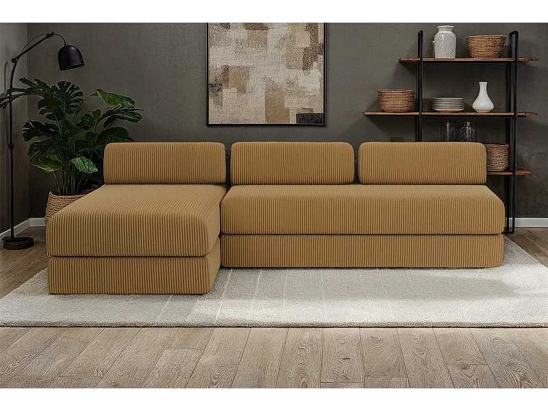 Canapé d'angle modulable et convertible 6 places - Velours côtelé - Jaune