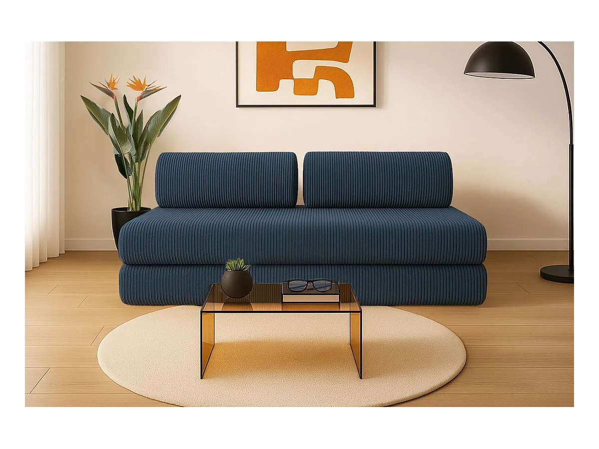 Canapé droit modulable et convertible 3 places - Velours côtelé - Bleu