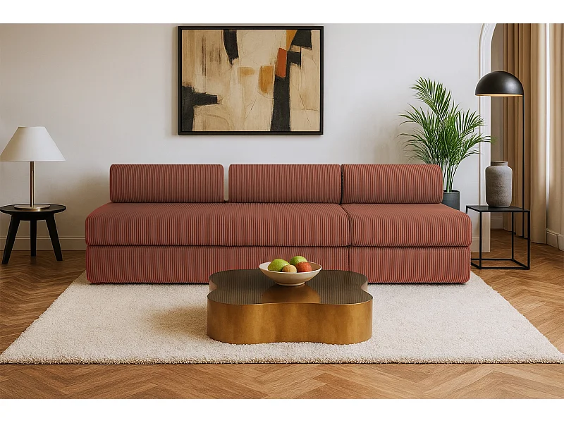 Canapé droit modulable et convertible 4 places - Velours côtelé - Terracotta