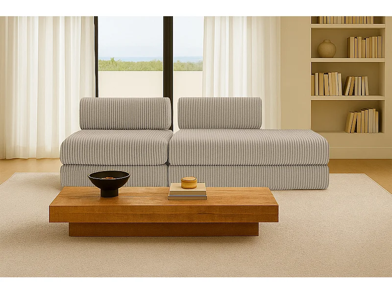 Canapé droit modulable et convertible 3 places - Velours côtelé XL - Taupe