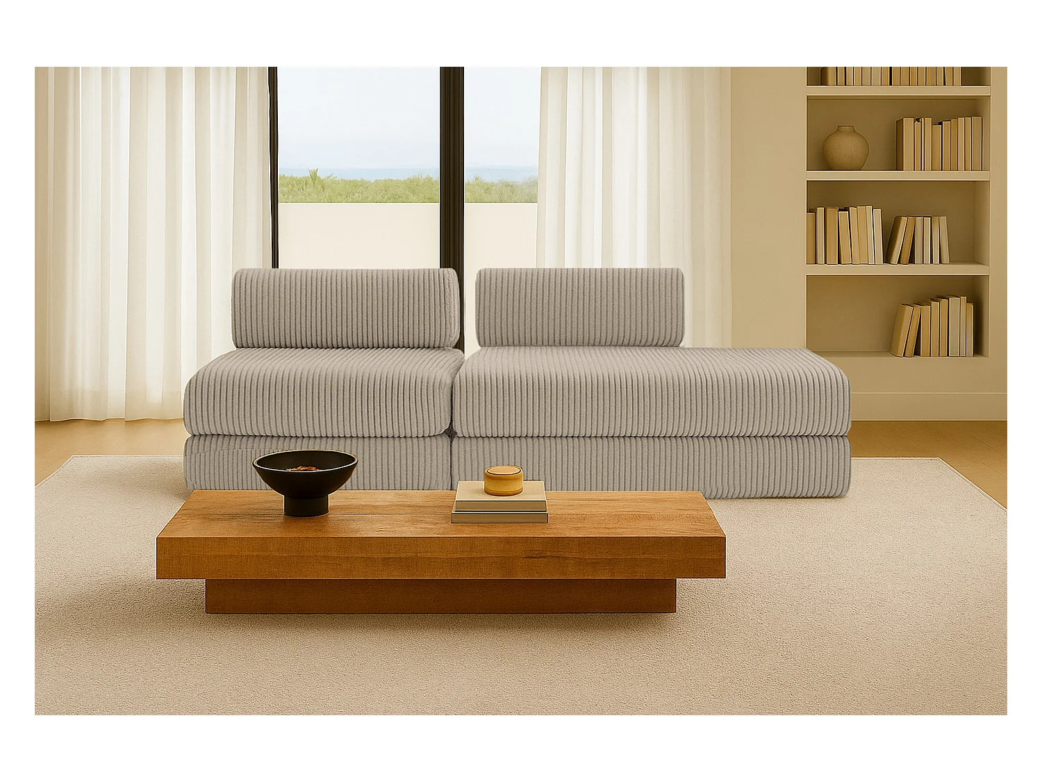 Canapé droit modulable et convertible 3 places - Velours côtelé XL - Taupe