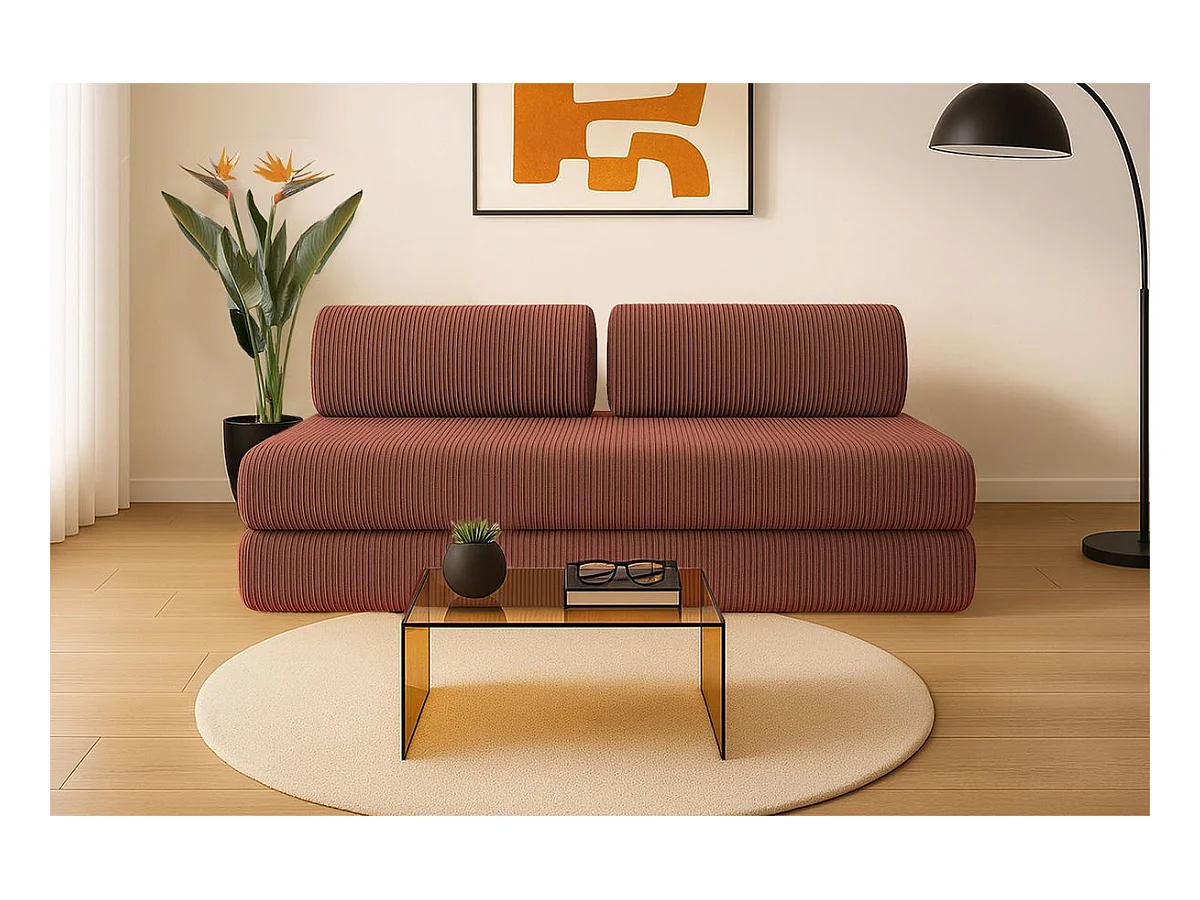Canapé droit modulable et convertible 3 places - Velours côtelé - Terracotta