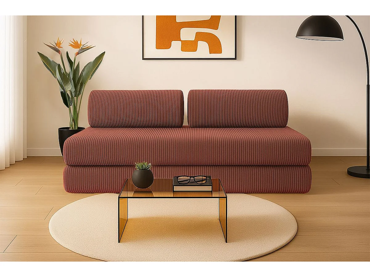 Canapé droit modulable et convertible 3 places - Velours côtelé - Terracotta