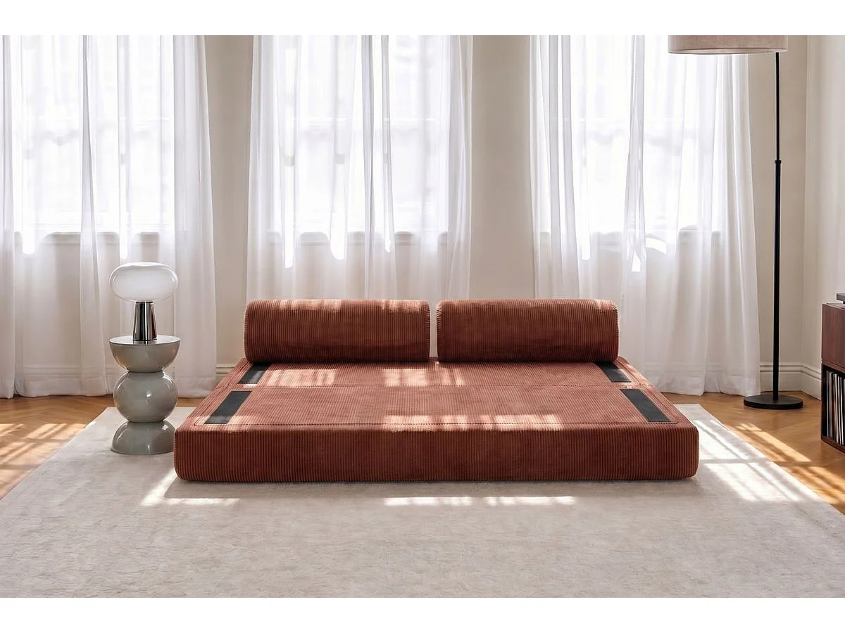 Canapé droit modulable et convertible 3 places - Velours côtelé - Terracotta